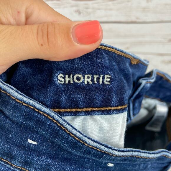 American Eagle 2 Dark Wash Cutoff Super Stretch Shortie Low Rise Denim Shorts - Picture 7 of 9